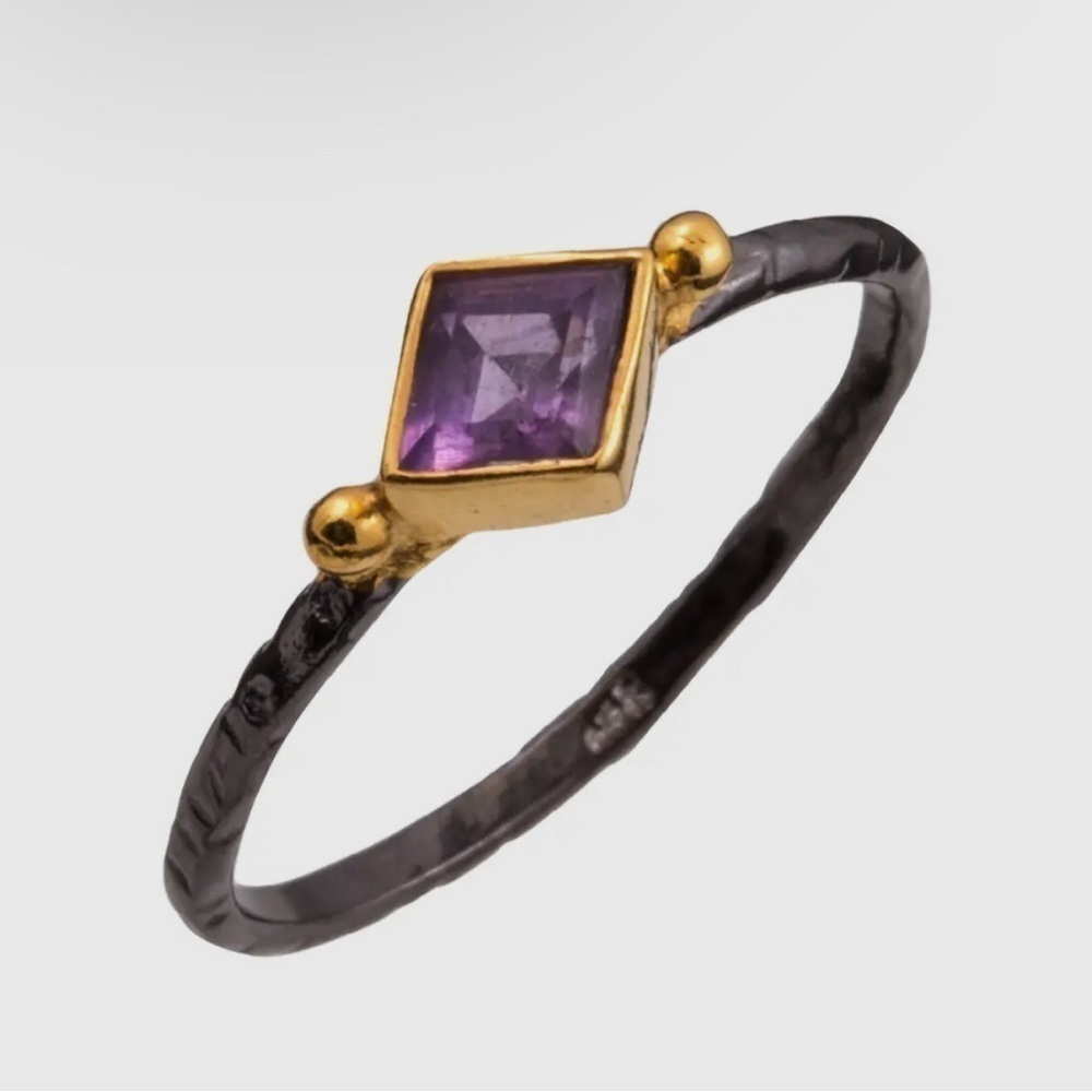 Humble Amethyst Rhodium Band Ring - Size 9